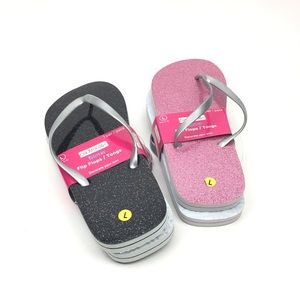 Black Pink Glitter‎ Flip Flops Decorate Own 9-10